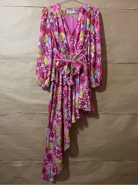 Elliatt | Crete Dress Asymmetrical Ruffle Tie Waist Floral Pink Multi Size L